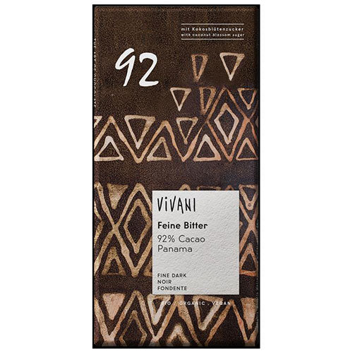 ΣΟΚΟΛΑΤΑ ΜΑΥΡΗ ΜΕ 92% ΚΑΚΑΟ ΠΑΝΑΜΑ & ΖΑΧΑΡΗ ΚΑΡΥΔΑΣ 80ΓΡ ΒΙΟ VIVANI